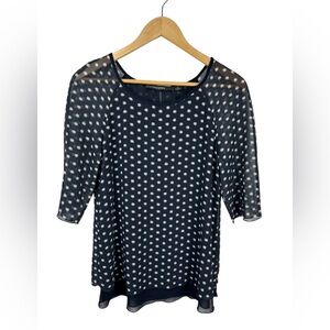 Iris Setlakwe Womens Polka Dot Round neck Layered‎ Chiffon navy blouse size 0